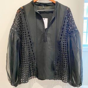 REVOLVE Endless Rose Black Crochet Boho Top M